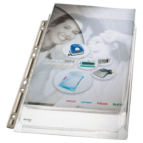 4002432359400 - Prospekthüllen Maxi 4755-30-03 mit Falte mit Einreißschutz mit metallverstärktem Lochrand A4 transluzent genarbt oben offen 3 Stück