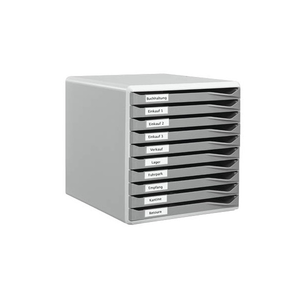 4002432311279 - AKTION LEITZ Schubladenbox Formular-Set  dunkelgrau DIN A4 mit 10 Schubladen + GRATIS STABILO point 88 Fineliner farbsortiert
