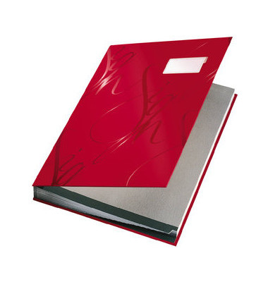 Unterschriftenmappe 5745-00-25, A4 18 Fächer Graupappe rot + grau