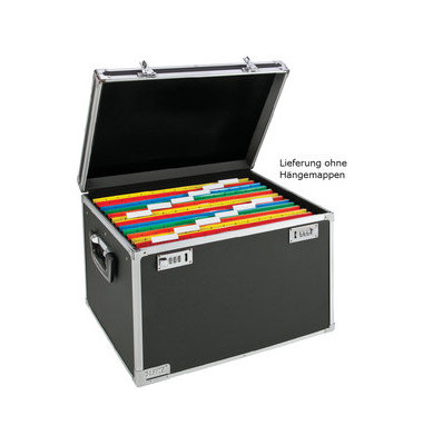 H&auml;ngeregister-Box 6714-00-95, schwarz/chrom, f&uuml;r 30 Mappen A4, mit Deckel