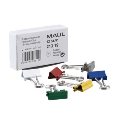 Foldbackklammern 213 19 99, 19mm, Metall farbig sortiert Foldbackklammern 213 19 99, 19mm, Metall farbig sortiert