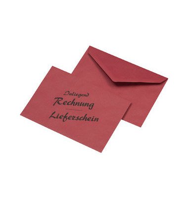 Briefumschläge C6 ohne Fenster nassklebend "Lieferschein/Rechnung" 75g rot Recycling