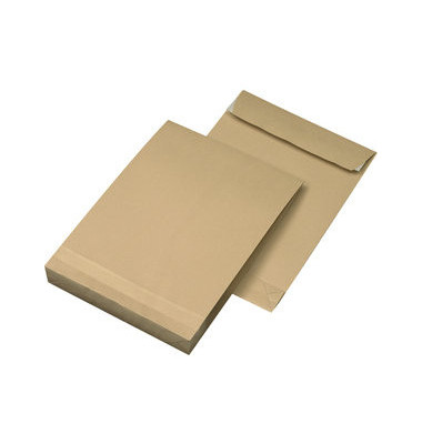 Faltentaschen 30007037, C4, ohne Fenster, 40mm-Falte, haftklebend, 130g, braun