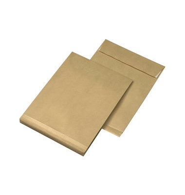 Faltentaschen 30007045, C4, ohne Fenster, 20mm-Falte, haftklebend, 120g, braun