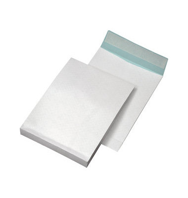 Faltentaschen 30007052, B4, ohne Fenster, haftklebend, 40mm-Falte, fadenverstärkt, 125g, weiß
