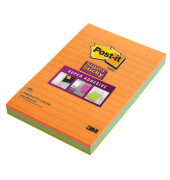 Haftnotizen 46453SSA, Super Sticky, 102x152mm, farbig sortiert (orange/blau/gr&uuml;n), liniert, rechteckig