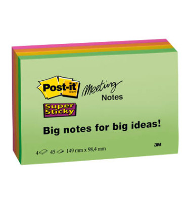 Haftnotizen 6445-4SS, Super Sticky Meeting Notes, 149x98mm, 4-farbig sortiert, rechteckig