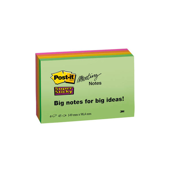 0051131849686 - 2 + 1 GRATIS Super Sticky Meeting Notes Haftnotizen extrastark farbsortiert 2x 4 Blöcke + GRATIS 1x 4 Blöcke