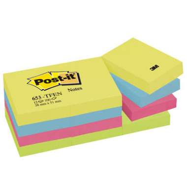 Haftnotizen 653-TFEN, Notes Energetic Collection, 51x38mm, 4-farbig sortiert (ultragelb/neonorange/ultrapink/neongr&uuml;n), rechteck