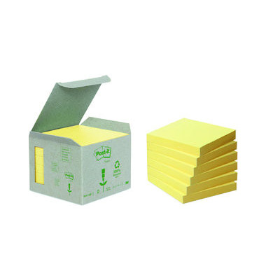 Haftnotizen 6541B, Recycling Notes, 76x76mm, gelb, quadratisch