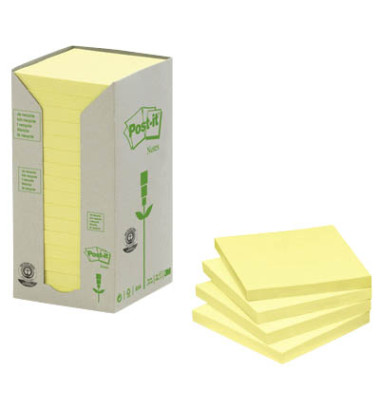 Haftnotizen 654-1T, Recycling Notes, 76x76mm, gelb, quadratisch