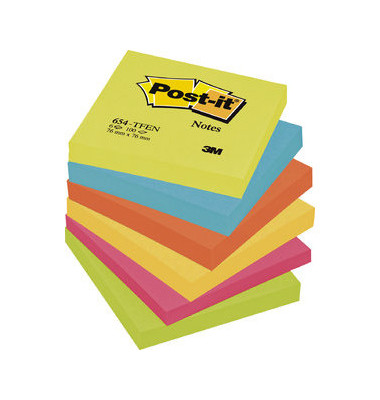 Haftnotizen 654-TFEN, Notes Energetic Collection, 76x76mm, 5-farbig sortiert (ultragelb/neonorange/ultrapink/ultrablau/neongr&uuml;n)