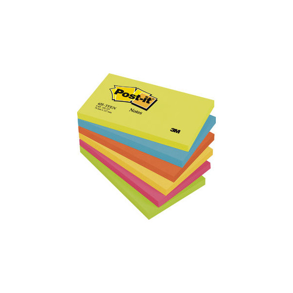 4046719506620 - POST-IT Haftnotizen Notes 622-12SS-COS 127 x 76 mm wiederablösbar cellophanfrei verpackt farbsortiert 6 x 100 Blatt