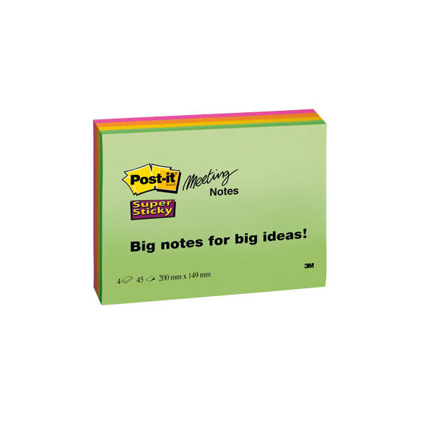 0051131849693 - 2 + 1 GRATIS Super Sticky Meeting Notes Haftnotizen extrastark farbsortiert 2x 4 Blöcke + GRATIS 1x 4 Blöcke