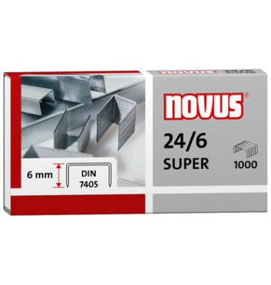 Heftklammern SUPER 040-0026, Stahldraht verzinkt, 24/6, Heftleistung 30 Blatt max. 