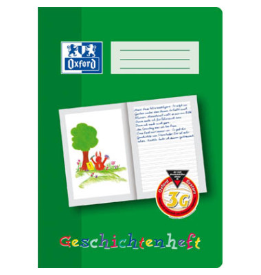 Geschichtenheft 100050093, Lineatur 3G / Schreiblern-Lineatur / keine, A4, 90g, gr&uuml;n, 16 Blatt / 32 Seiten