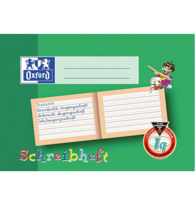 Schreiblernheft 100050101 Learn to Write, Lineatur 1q / liniert, A5 quer, 90g, gr&uuml;n, 16 Blatt / 32 Seiten