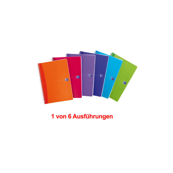3020120029306 - Spiralbuch OXFORD Office MyColours A4 Format A4 Doppelbindung 90 Blatt kariert weiß SCRIBZEE®-kompatibel EU ECO Label farbsortierte Deckel 5 Stück