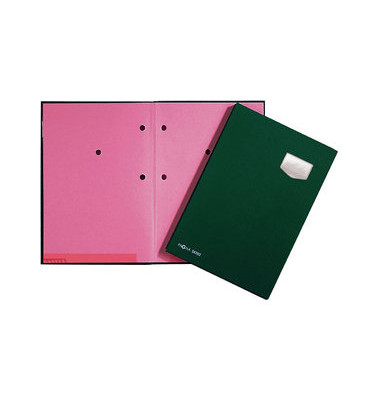 Unterschriftenmappe DE LUXE 24102-03, A4 10 F&auml;cher Graupappe gr&uuml;n + rosa