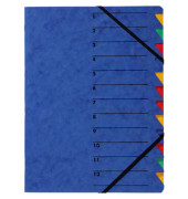 Ordnungsmappe A4 blau Pressspan 12 Fächer mit Eckspanngummi