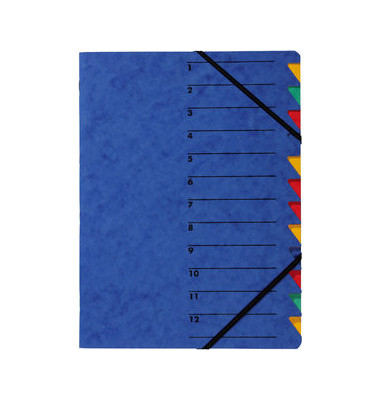 Ordnungsmappe A4 blau Pressspan 12 Fächer mit Eckspanngummi Ordnungsmappe A4 blau Pressspan 12 Fächer mit Eckspanngummi