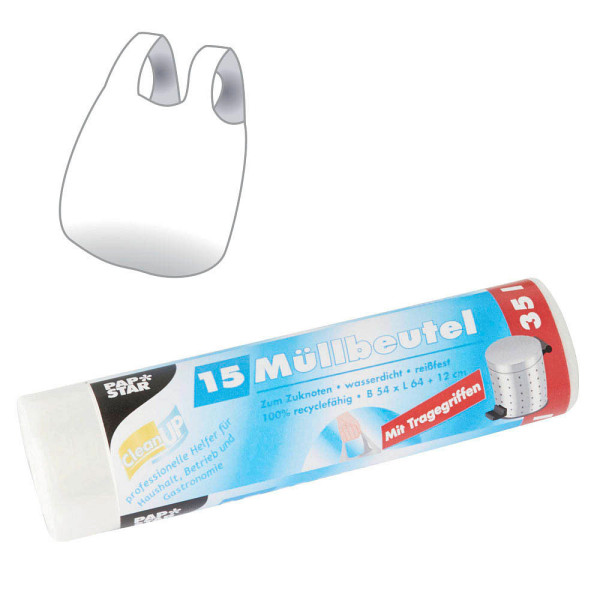 4002911120774 - PAPSTAR Müllsäcke 35 L Tragegriff Transparent HDPE (Hochdichtes Polyethylen) Tragegriff 15 Stück