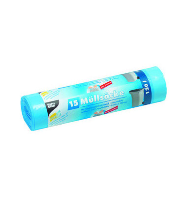 Müllsäcke 14195, blau, 120 Liter, mit Zugband, extrastark