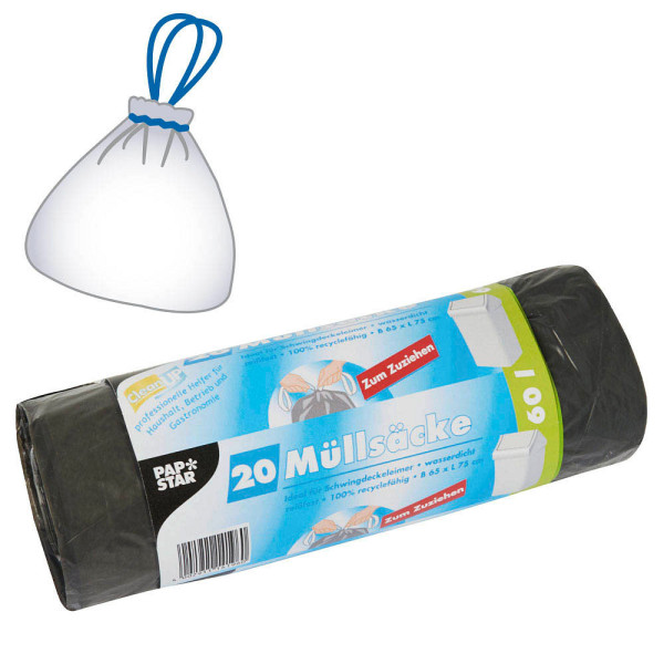 4002911141960 - Müllsäcke 14196 grau 60 Liter mit Zugband reißfest 4002911141960 20 Stück