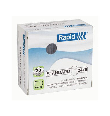 Heftklammern Standard 24859800, Stahldraht verzinkt, 24/6, Heftleistung 20 Blatt max. 