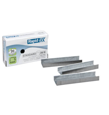 Heftklammern Standard 26/6, 24861300, Stahldraht verzinkt, Heftleistung 20 Blatt max.