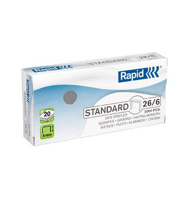 Heftklammern Standard 26/6, 24861800, Stahldraht verzinkt, Heftleistung 20 Blatt max.