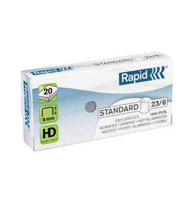 Heftklammern Standard 23/6, 24869100, Stahldraht verzinkt, Heftleistung 20 Blatt max.