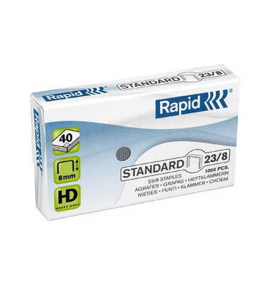 Heftklammern Standard 24869200, Stahldraht verzinkt, 23/8, Heftleistung 40 Blatt max. 