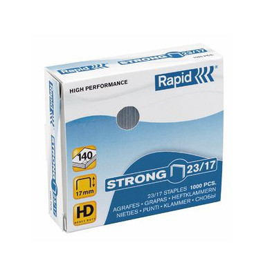 Heftklammern STRONG 24870300, Stahldraht verzinkt, 23/17, Heftleistung 140 Blatt max. Heftklammern STRONG 24870300, Stahldraht verzinkt, 23/17, Heftleistung 140 Blatt max.