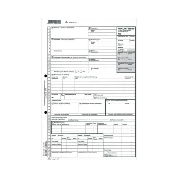 4002871210102 - Frachtbrief 2101 für Güterkraftverkehr A4 selbstdurchschreibend 1x 3 Blatt 50 Stück 4002871210102 - Frachtbrief 2101 für Güterkraftverkehr A4 selbstdurchschreibend 1x 3 Blatt 50 Stück