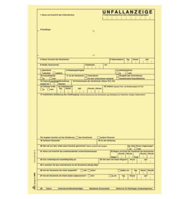 Unfallanzeige 2865 f&uuml;r Arbeitsunfall A4 selbstdurchschreibend 1x 5 Blatt