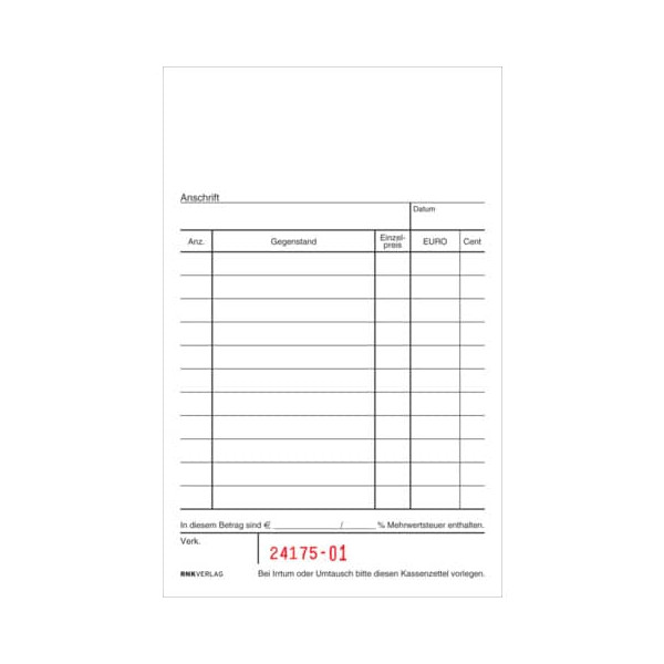 4002871295208 - Kassenblock 2952 mit Nummerierung 15x10cm 2x 50 Blatt oben geheftet 4002871295208 RNK