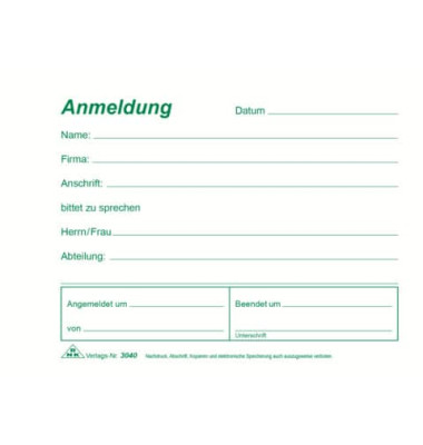 Besucheranmeldung 3040, A6 quer, 1x 50 Blatt