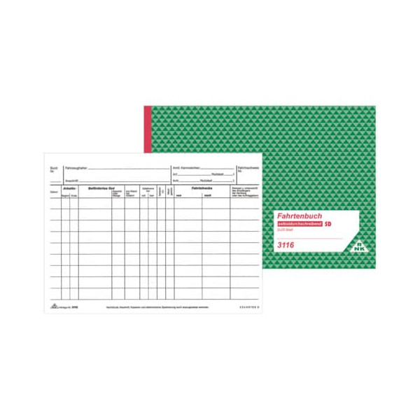 RNK Fahrtenbuch A6 quer für PKW 32 Blatt, Schema über 2 Seiten