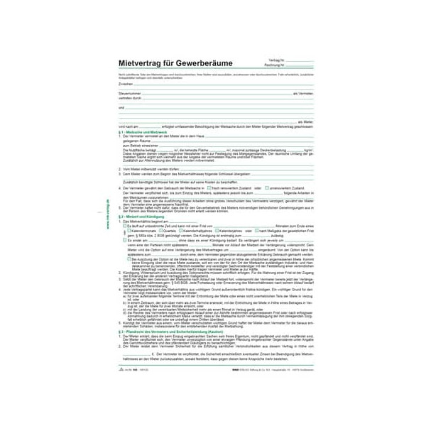 4002871059800 - 50 x Mietvertrag für Gewerberäume A4 3 Blatt