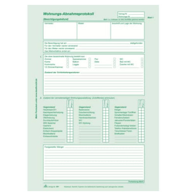 Wohnungs-Abnahmeprotokoll selbstdurchschreibend A4 2x2 Blatt