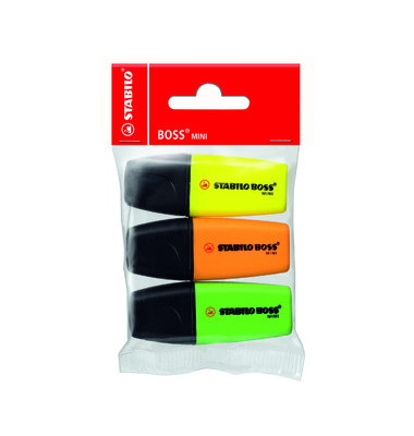 Textmarker-Set STABILO BOSS MINIpop, 07/3-11, Set, 3-farbig sortiert, 2-5mm Keilspitze