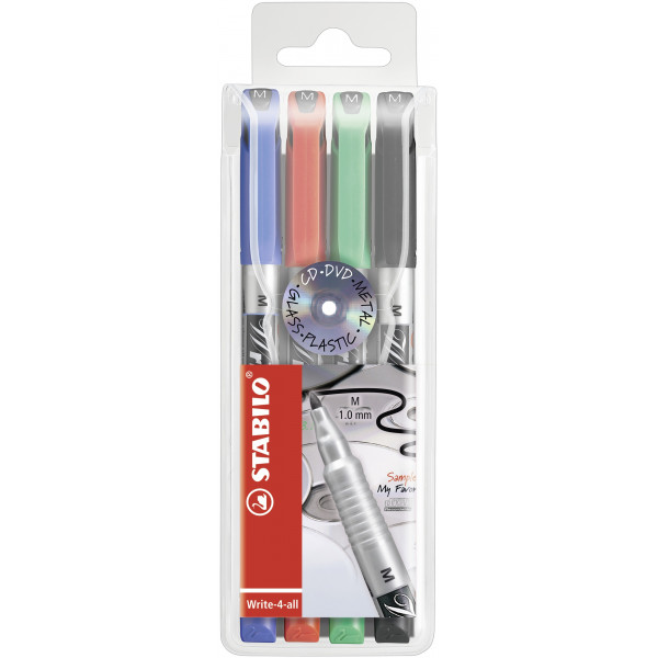5 Stück Stabilo Permanentmarker Write-4-All 4er Etui farbig sortiert 1mm Rundspitze 4006381137140 Stabilo 4 Stück