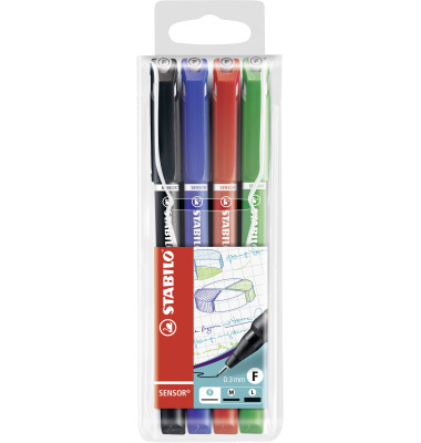 Fineliner-Set sensor 189, 189/4, farbig sortiert (Schreibfarbe: 4-farbig sortiert), 0,3mm
