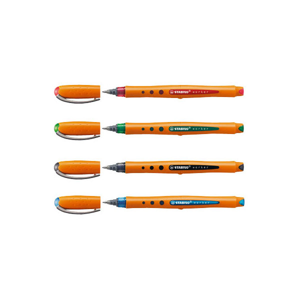 4006381376365 - STABILO worker®+ Tintenroller orange 03 mm Schreibfarbe farbsortiert 4 St