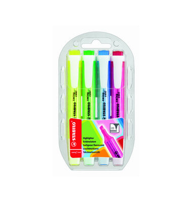 Textmarker-Set STABILO swing cool, 275/4, Set, gelb/pink/gr&uuml;n/blau, 1-4mm Keilspitze