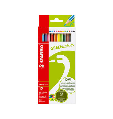 Buntstifte-Set GREENcolors, 6019/2-121, farbig sortiert, sechskant, Packung