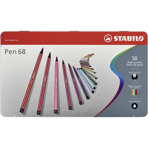 4006381327299 - STABILO Premium-Filzstift - Pen 68 - 50er Metalletui - mit 46 verschiedenen Farben