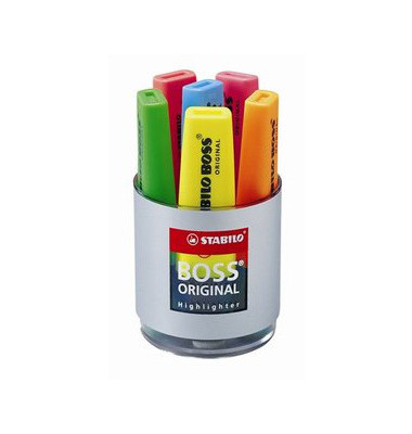 Textmarker Boss Original 6er Etui Tischset farbig sortiert 2-5mm Keilspitze