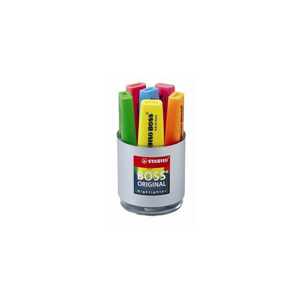 4006381214575 - boss 70 6er-Pack Textmarker - 2 bis 5 mm Strich - nachfüllbar - Tinte auf Wasserbasis - sortierte Farben